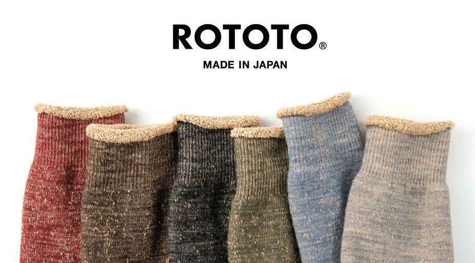ROTOTO Double Face Wool & Cotton Crew Socks - Dark Red / Brown