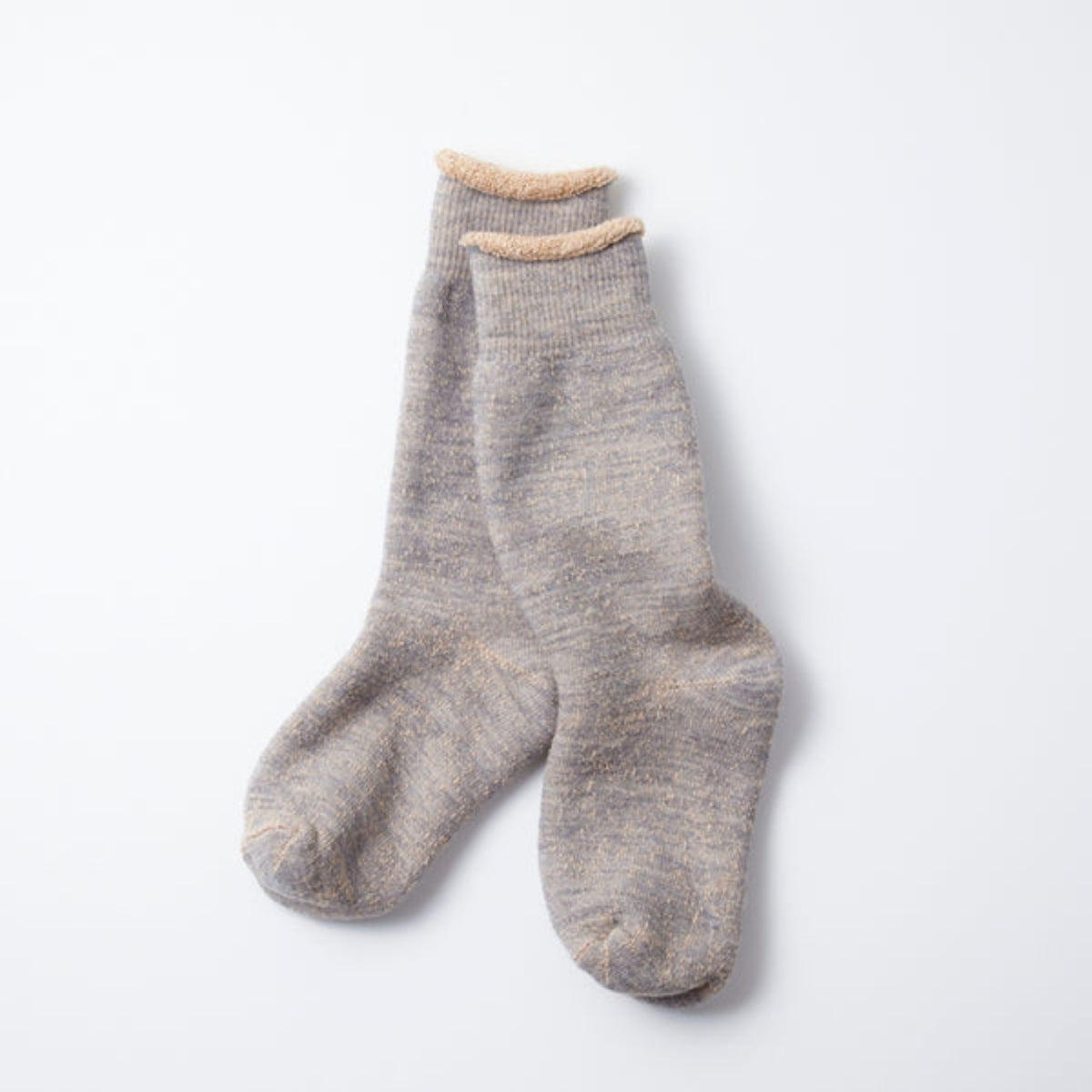 ROTOTO Double Face Wool & Cotton Crew Socks - Grey / Brown