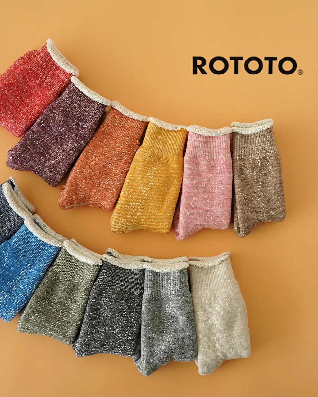 ROTOTO Double Face Wool & Cotton Crew Socks - Yellow