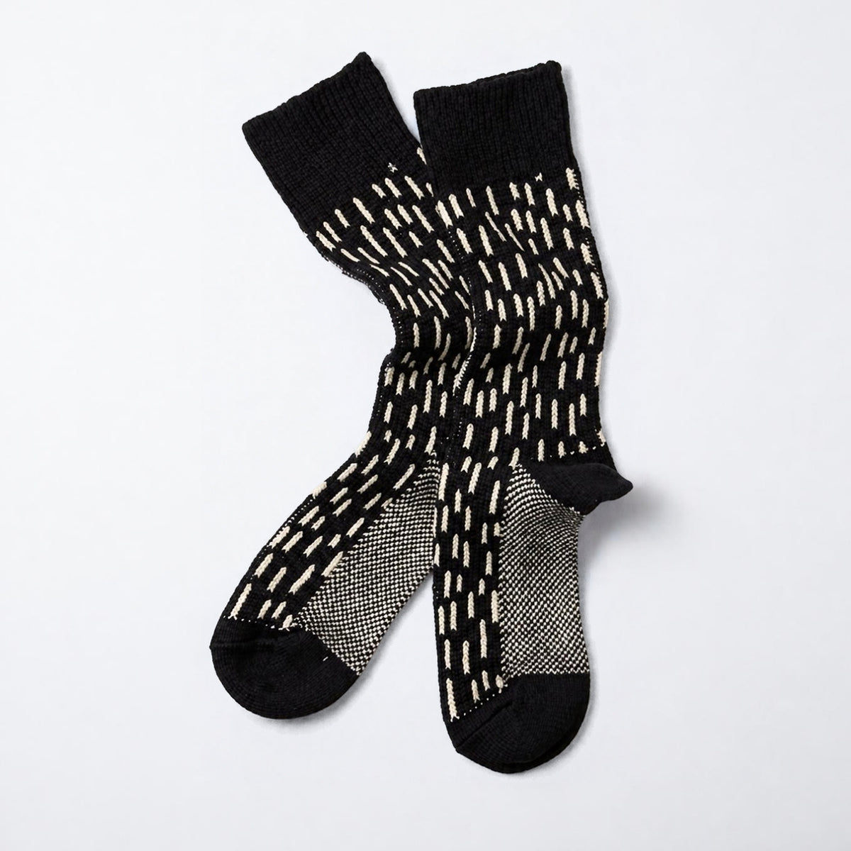 ROTOTO Raindrop Crew Socks - Black / Ivory