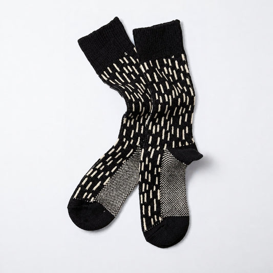 ROTOTO Raindrop Crew Socks - Black / Ivory