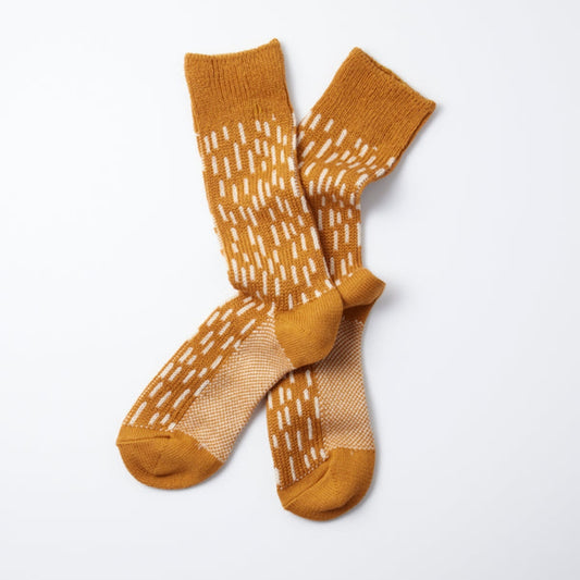ROTOTO Raindrop Crew Socks - Dark Yellow / Ivory
