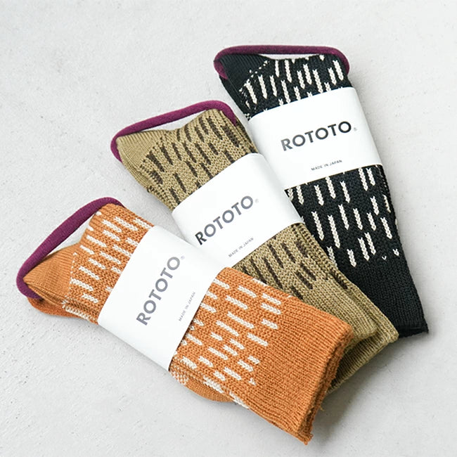ROTOTO Raindrop Crew Socks - Dark Yellow / Ivory
