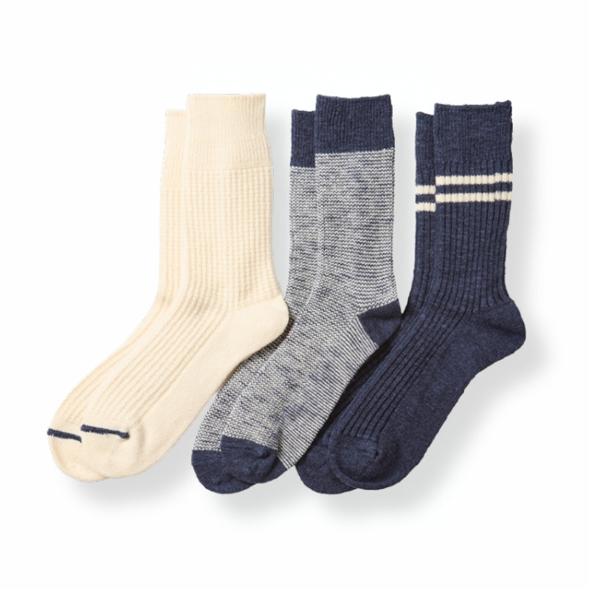ROTOTO Recycled Cotton Wool Daily 3 Pack Socks - Navy