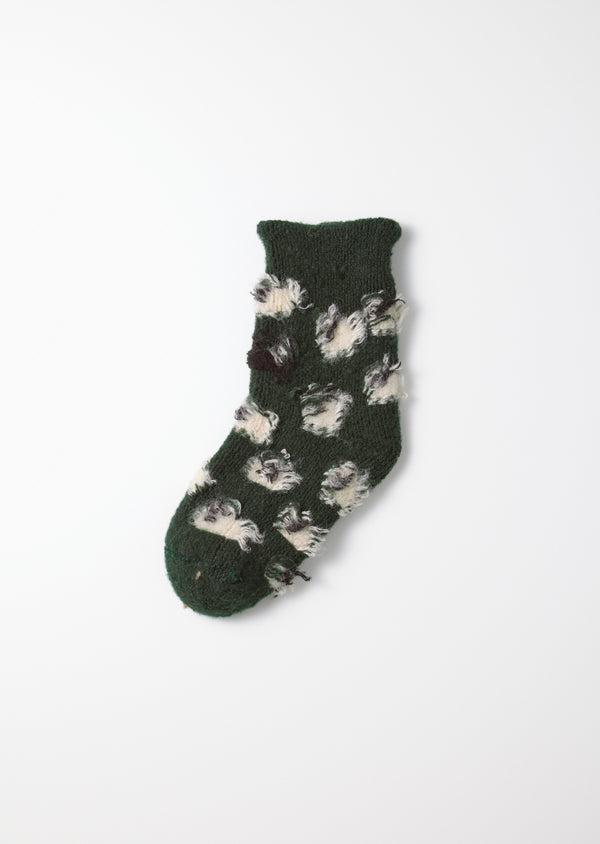 ROTOTO Merino Wool Pile Room Socks Sheep - Dark Green