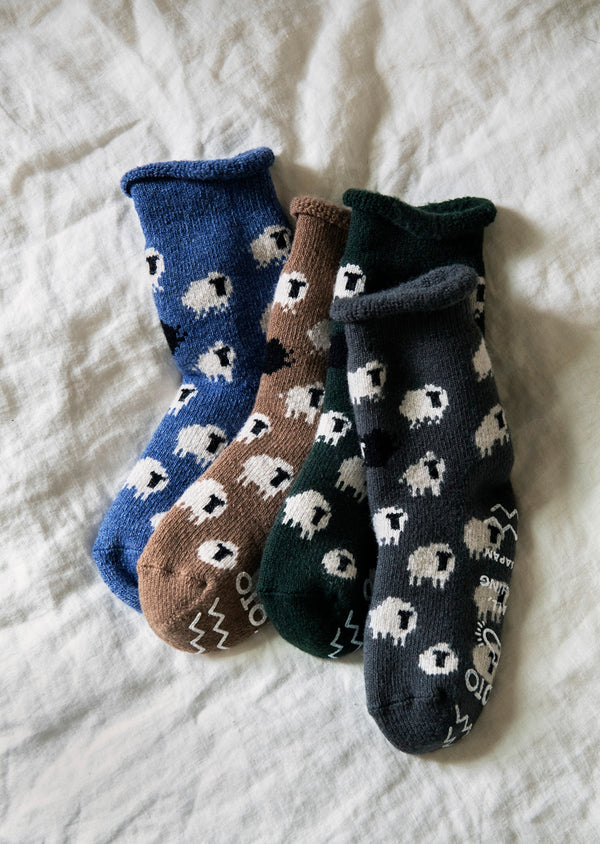ROTOTO Merino Wool Pile Room Socks Sheep - Dark Green