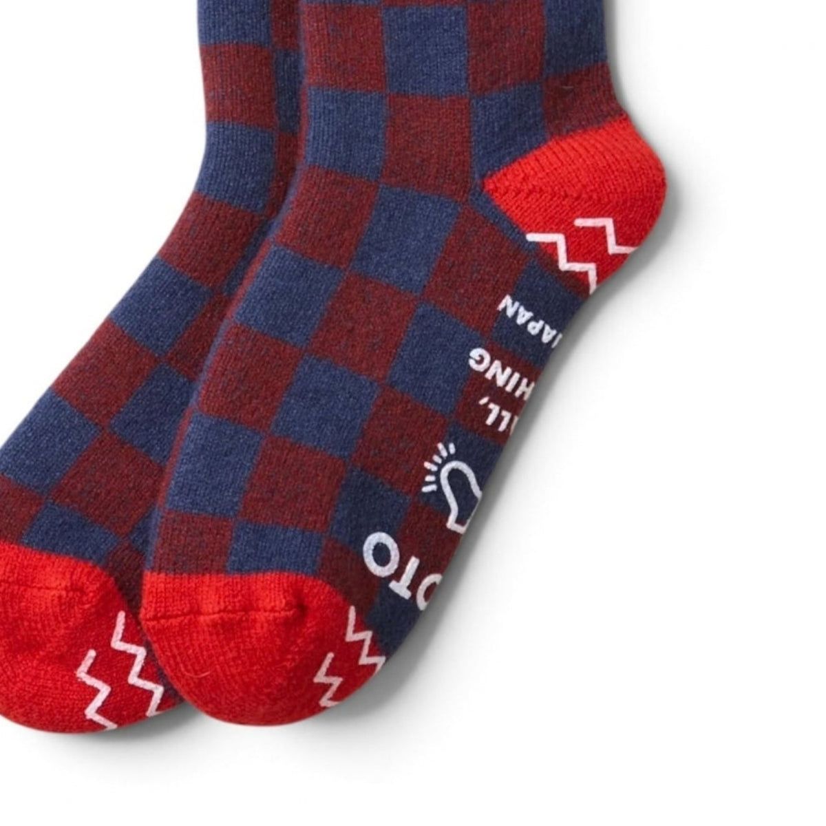 ROTOTO Wool Blend Pile Room Socks Checkerboard - Dark Green / Red