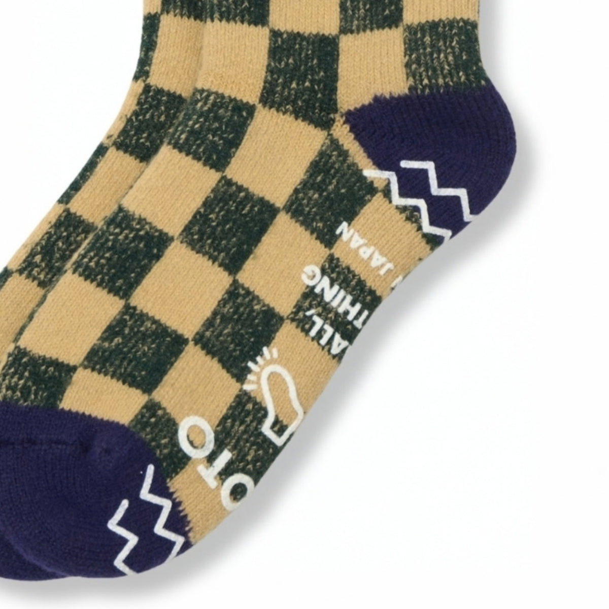 ROTOTO Wool Blend Pile Room Socks Checkerboard - Maroon / Navy Blue