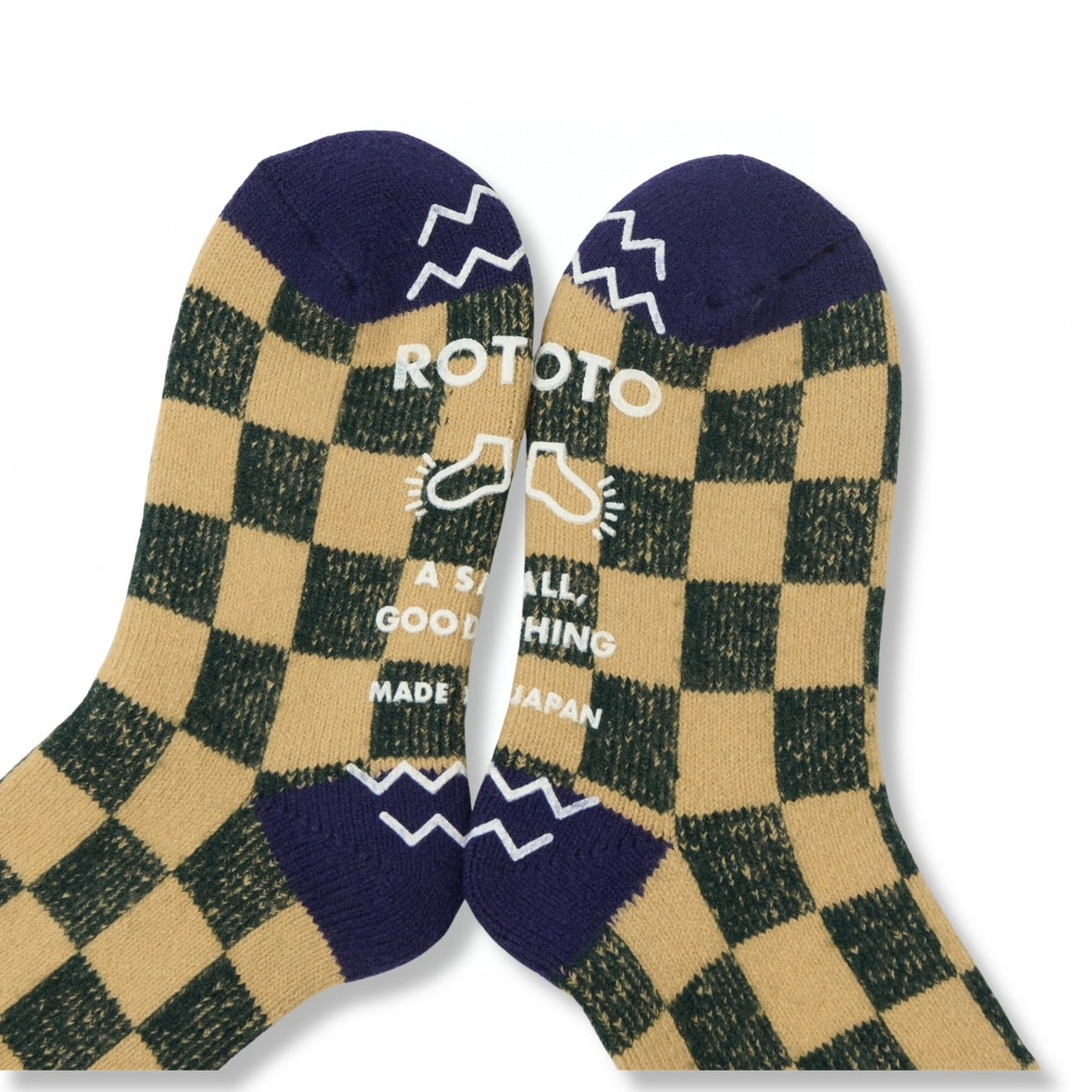 ROTOTO Wool Blend Pile Room Socks Checkerboard - Maroon / Navy Blue