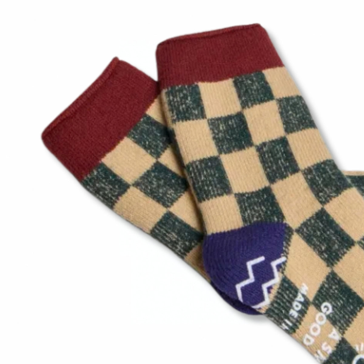 ROTOTO Wool Blend Pile Room Socks Checkerboard - Maroon / Navy Blue