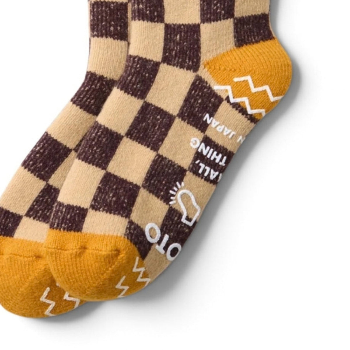 ROTOTO Wool Blend Pile Room Socks Checkerboard - Red / Yellow
