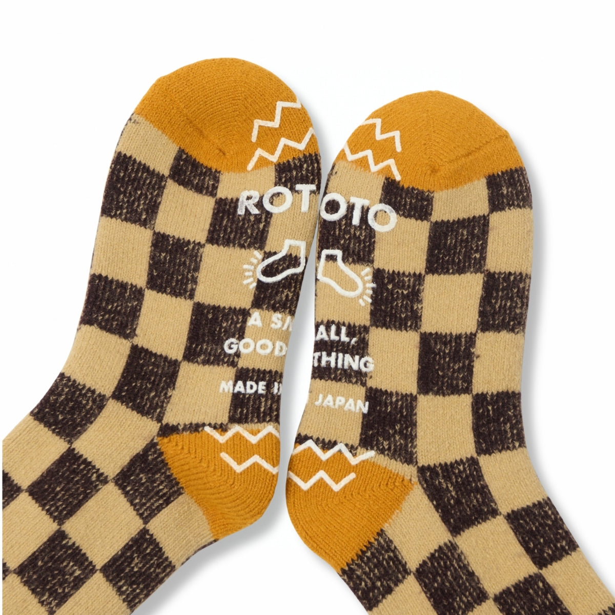 ROTOTO Wool Blend Pile Room Socks Checkerboard - Red / Yellow
