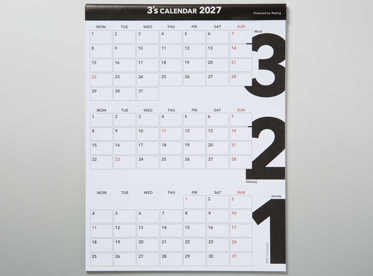 Replug 3's Three-Month Desk Calendar 2027