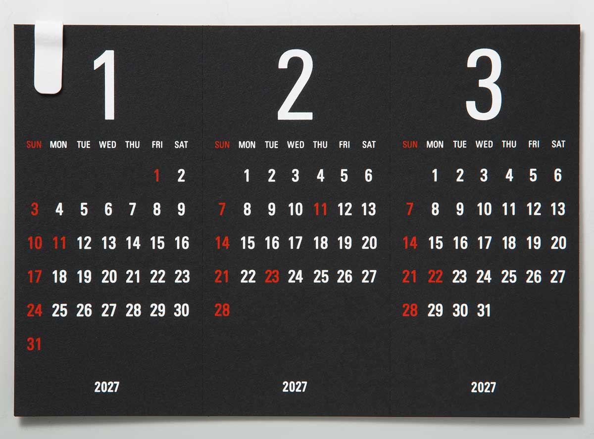 Replug Triangular Three-Month Desk Calendar 2027 - Black