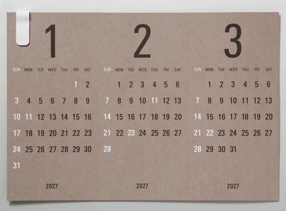 Replug Triangular Three-Month Desk Calendar 2027 - Cacao