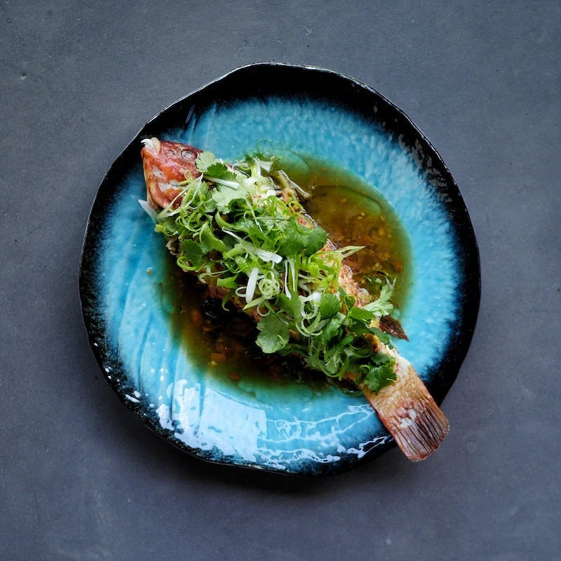 Sky Blue uneven edged plate with bisque bottom 27cm