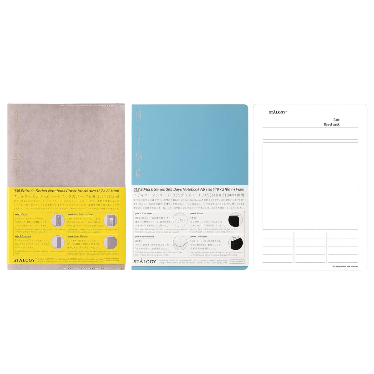 Stalogy Plain 365 Days A5 Notebook, Blue with Grey Cover