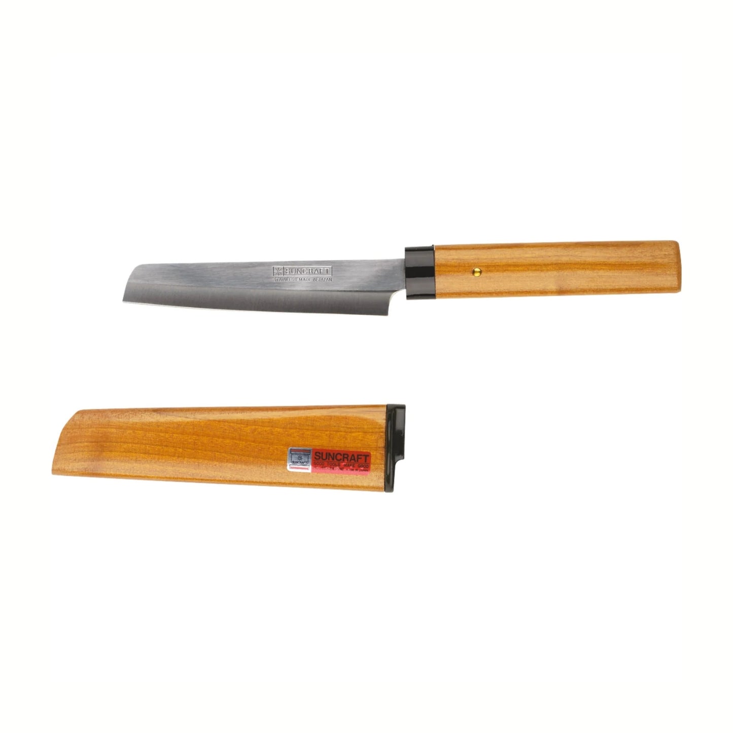 Wooden-handled knife with a metal blade on a white background