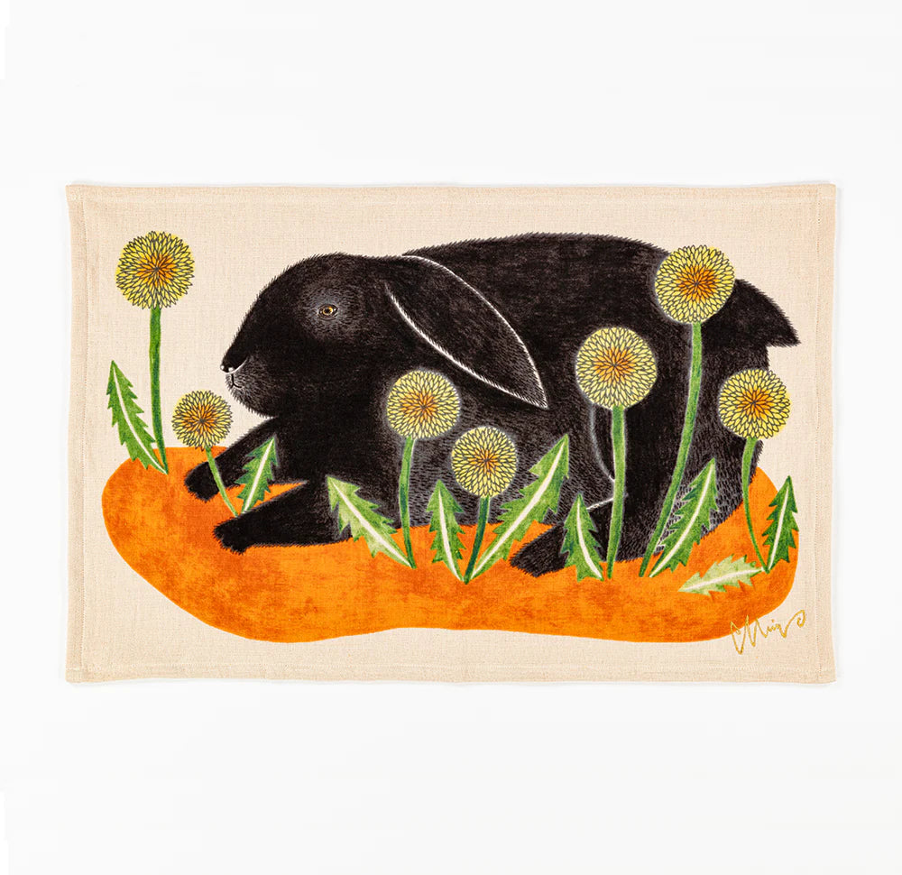 Tea Towel: Happy Black Rabbit/Orange 45x70cm