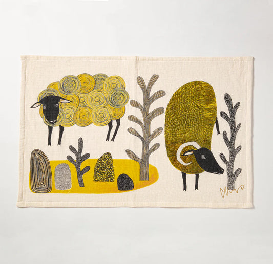 Tea Towel: Sheep (Let's Come and Get It)/Yellow 45x70cm