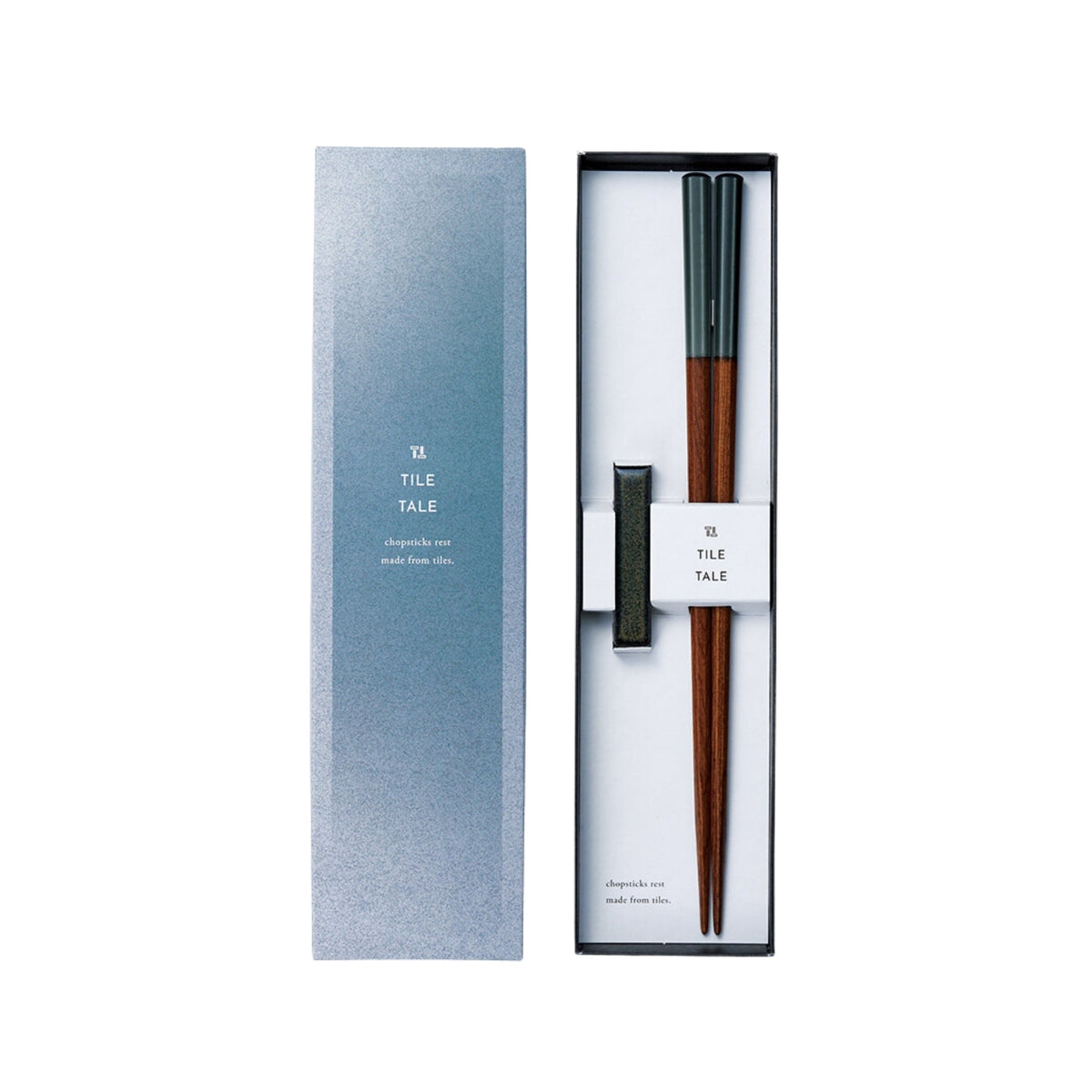 Tile Tale Chopstick Gift Set with Tile Chopstick Rest - Dark Grey