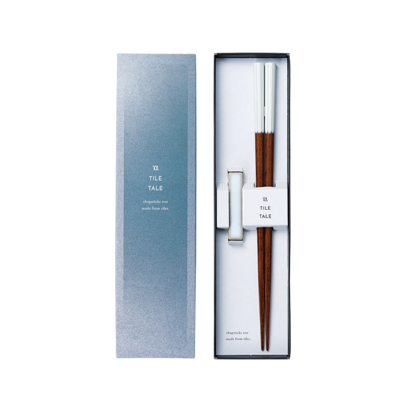 Tile Tale Chopstick Gift Set with Tile Chopstick Rest - White