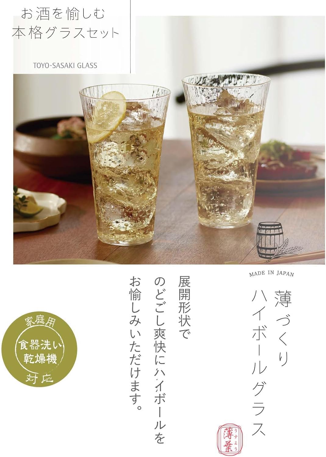 Toyo-Sasaki Usuyo HS Platinum Washi Highball Glass Gift Set 435ml