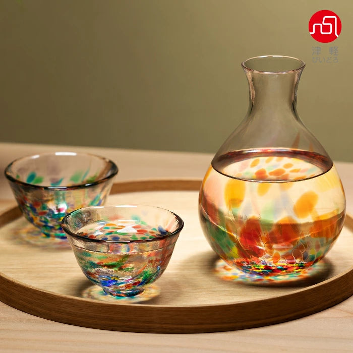Tsugaru Vidro Nebuta Nagashi Glass Sake Set Gift Boxed