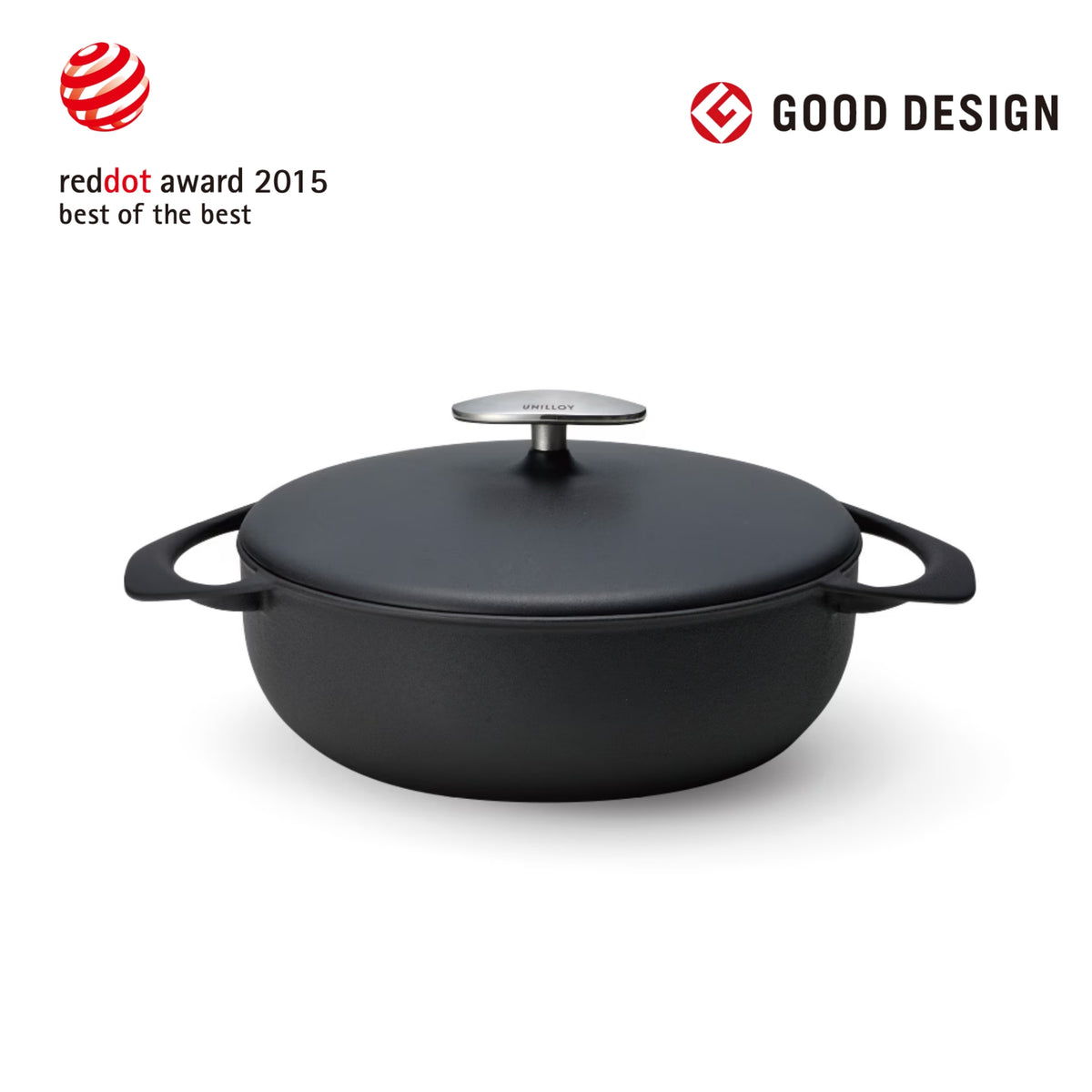 Unilloy Lightweight Enamelled Cast Iron Shallow Casserole Pot 22cm - Matt Black