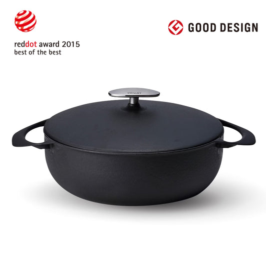 Unilloy Lightweight Enamelled Cast Iron Shallow Casserole Pot 24cm - Matt Black