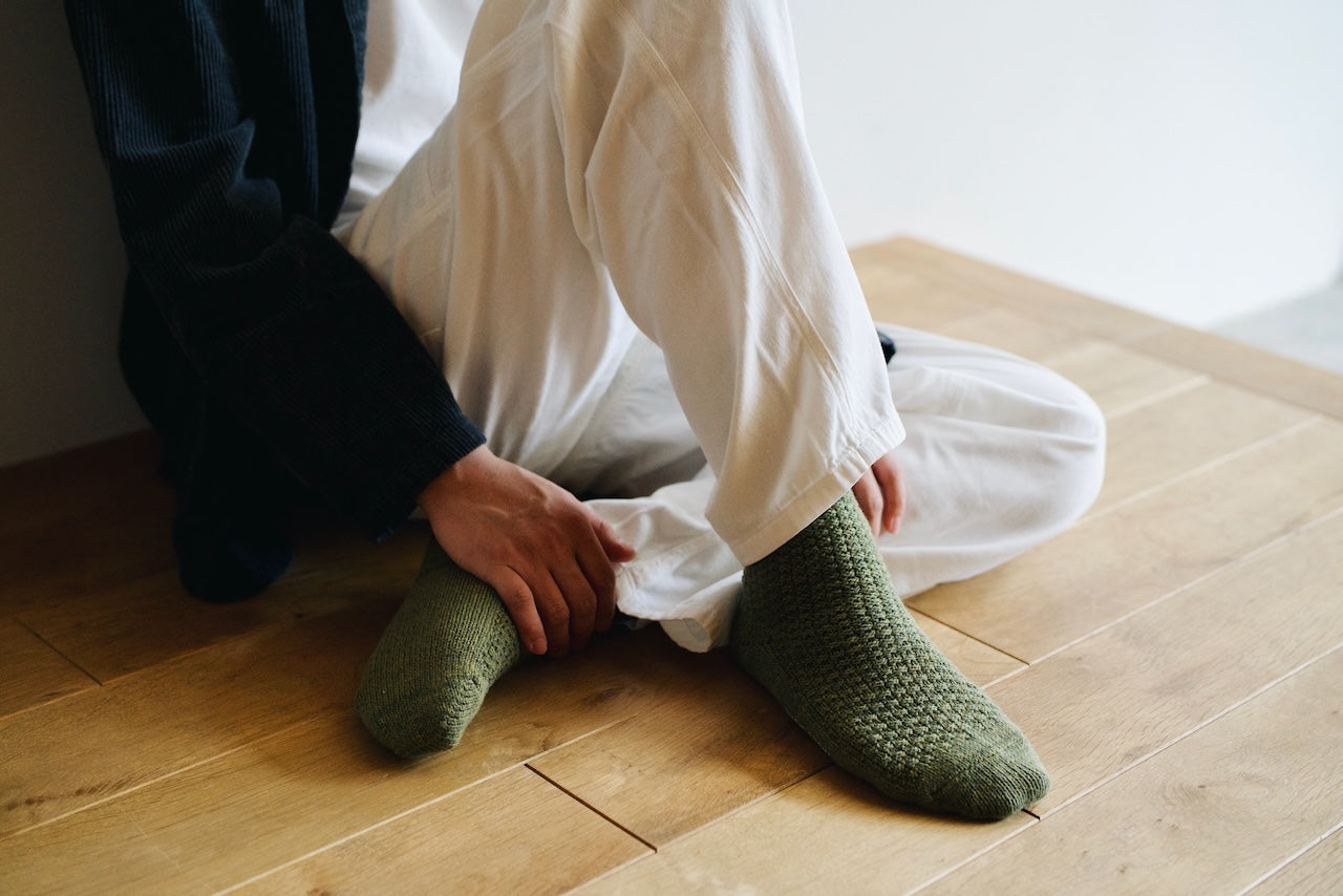 Wool Cotton Boots Socks - Moss Green