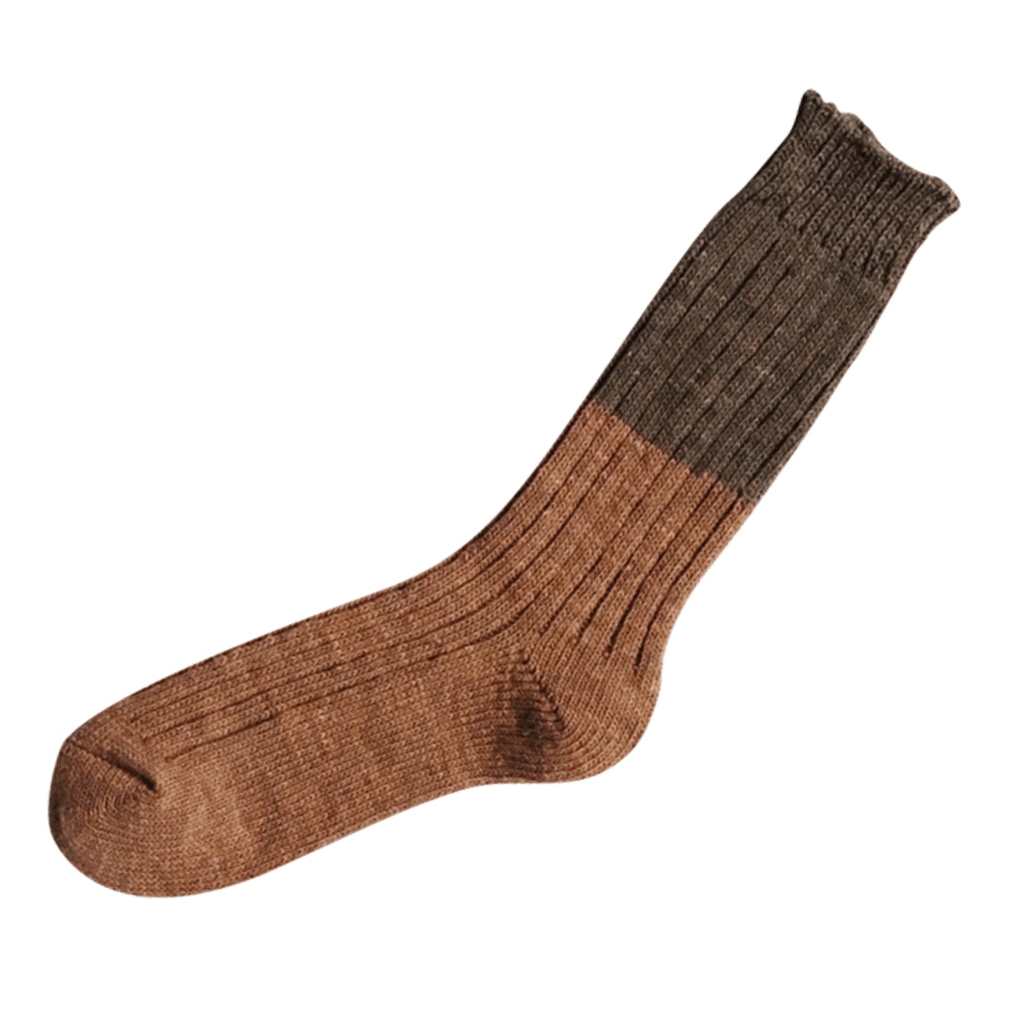 Wool Cotton Slab Socks - Brown