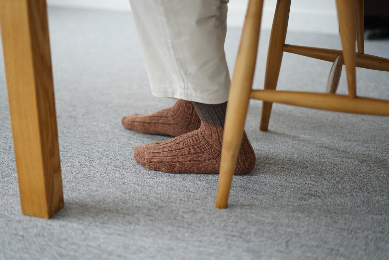 Wool Cotton Slab Socks - Brown