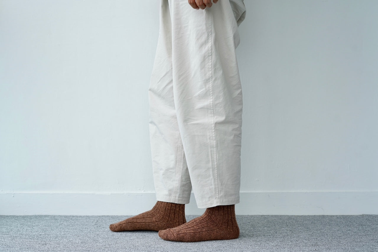 Wool Cotton Slab Socks - Brown