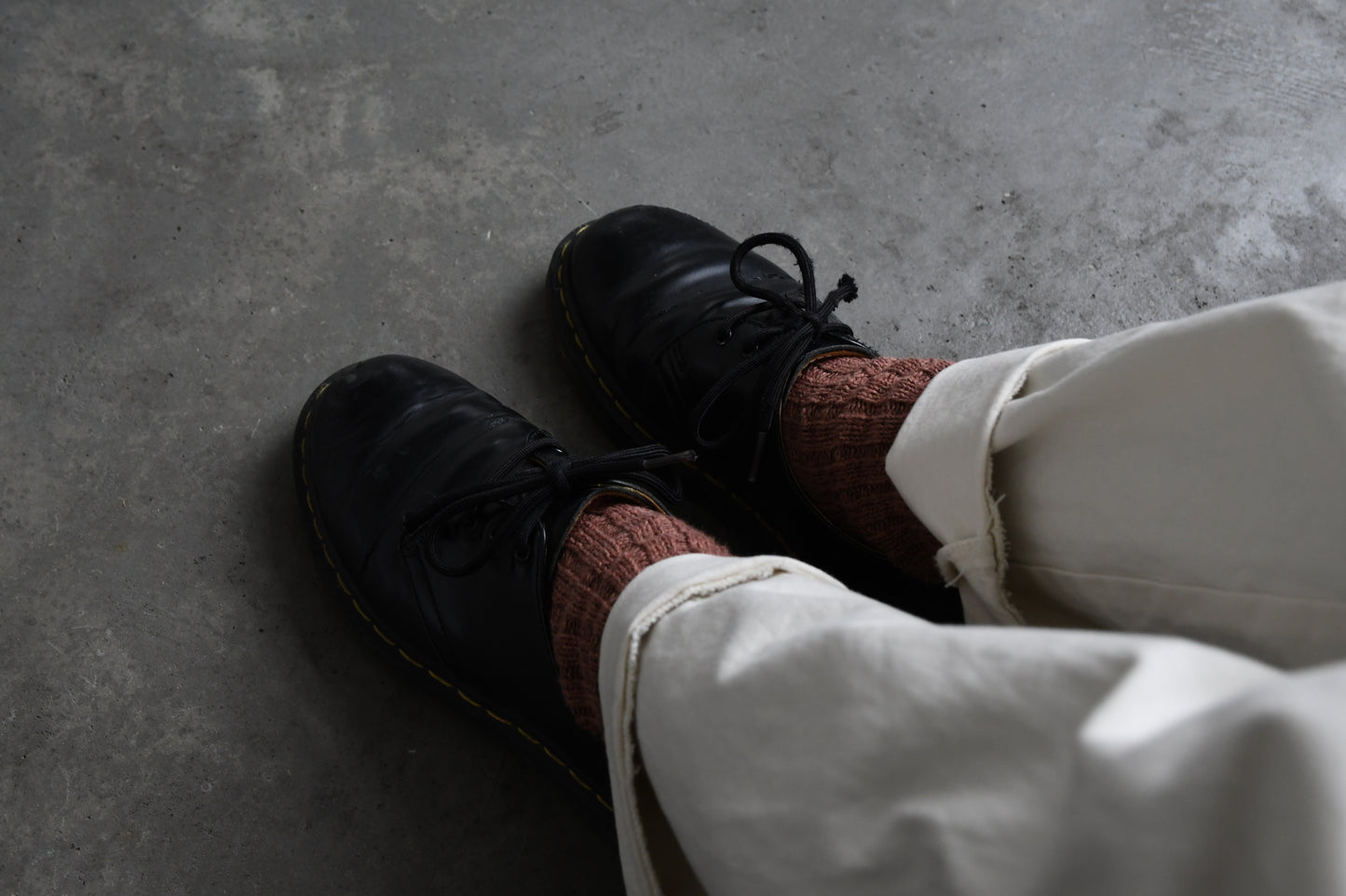 Wool Cotton Slab Socks - Brown