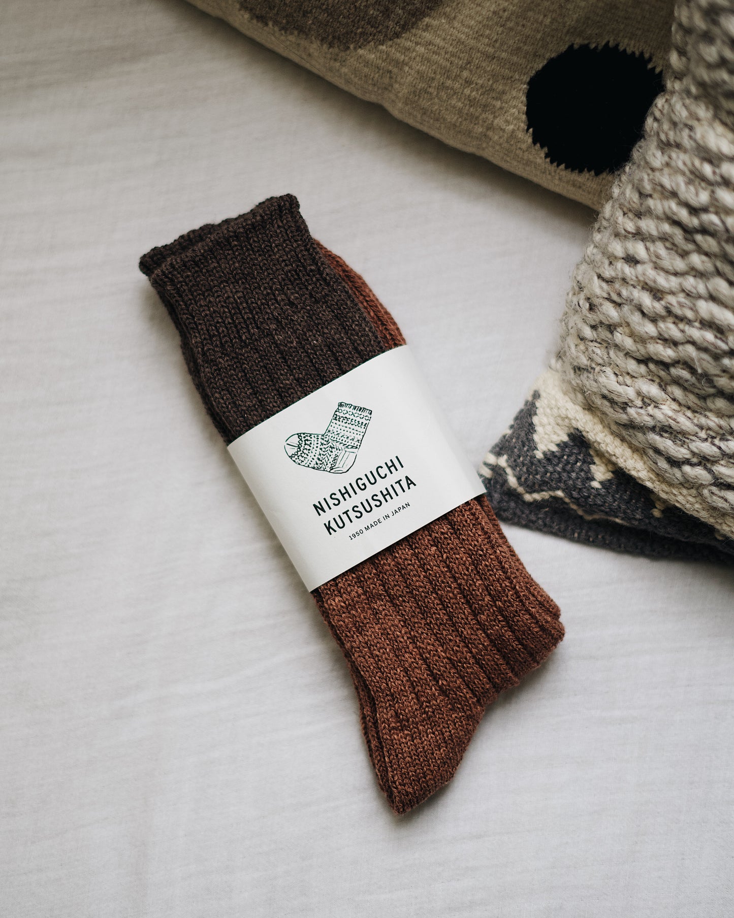 Wool Cotton Slab Socks - Brown