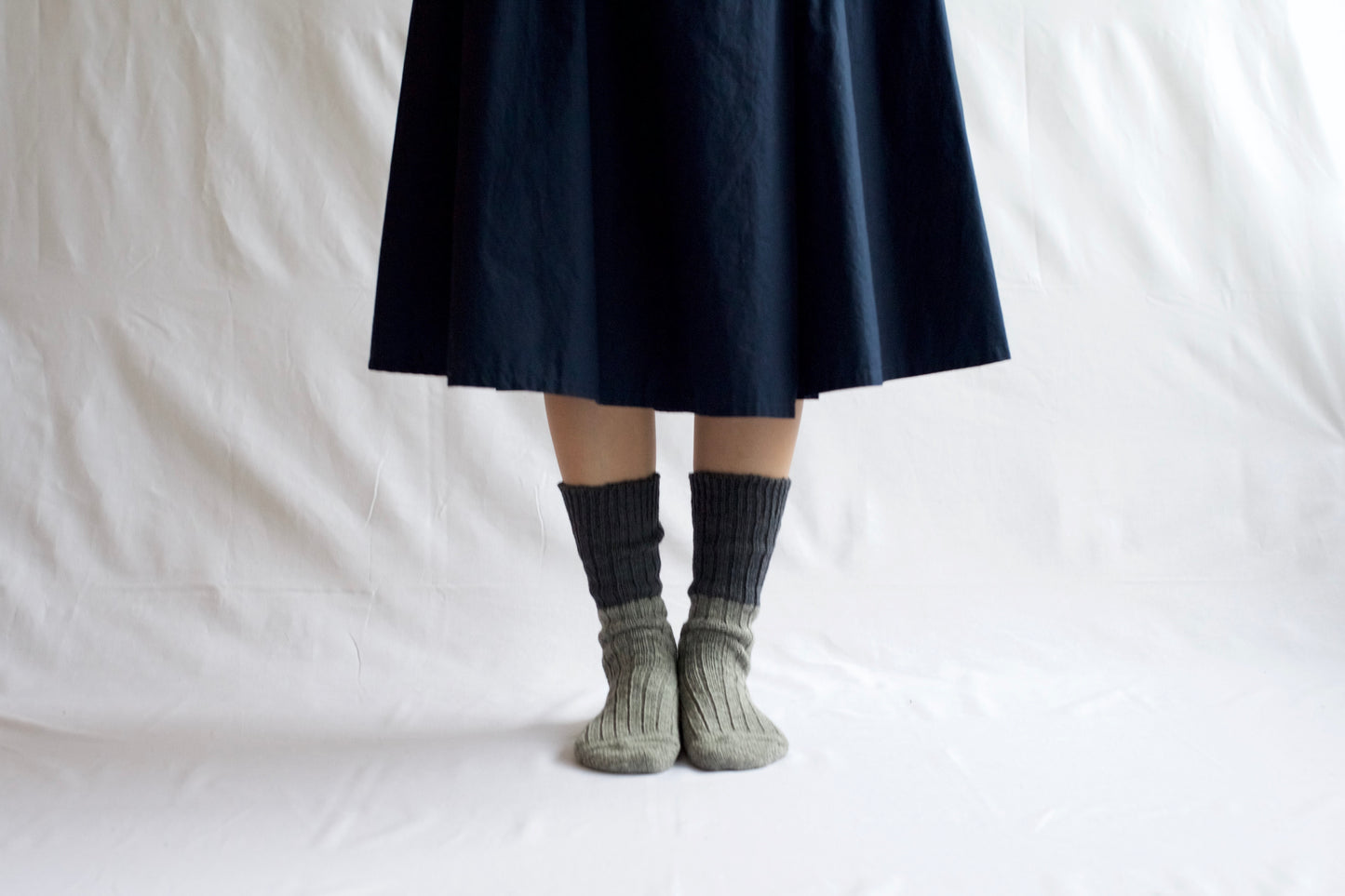 Wool Cotton Slab Socks - Charcoal