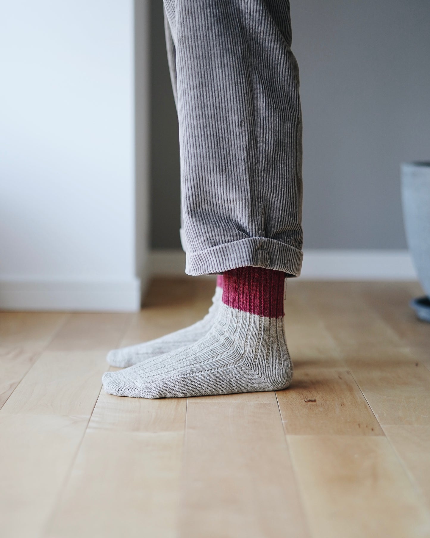 Wool Cotton Slab Socks - Red