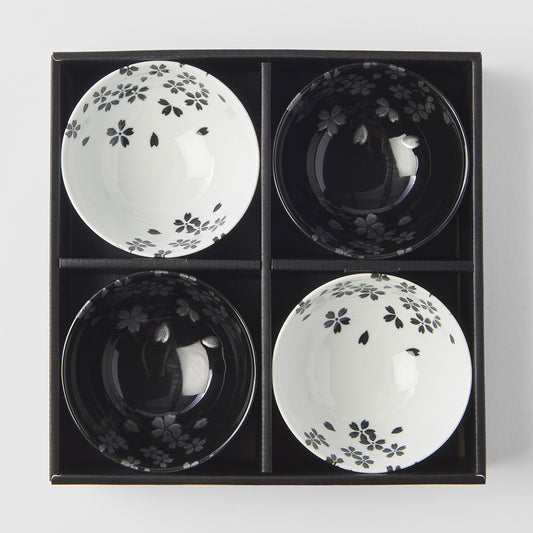 Black & white sakura 4 piece boxed bowl set 11.5cm
