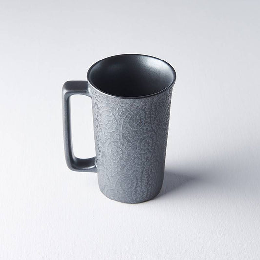 Black Scroll large mug with handle 13cm