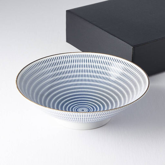 Blue & white radiating lines boxed Ramen Bowl 25cm