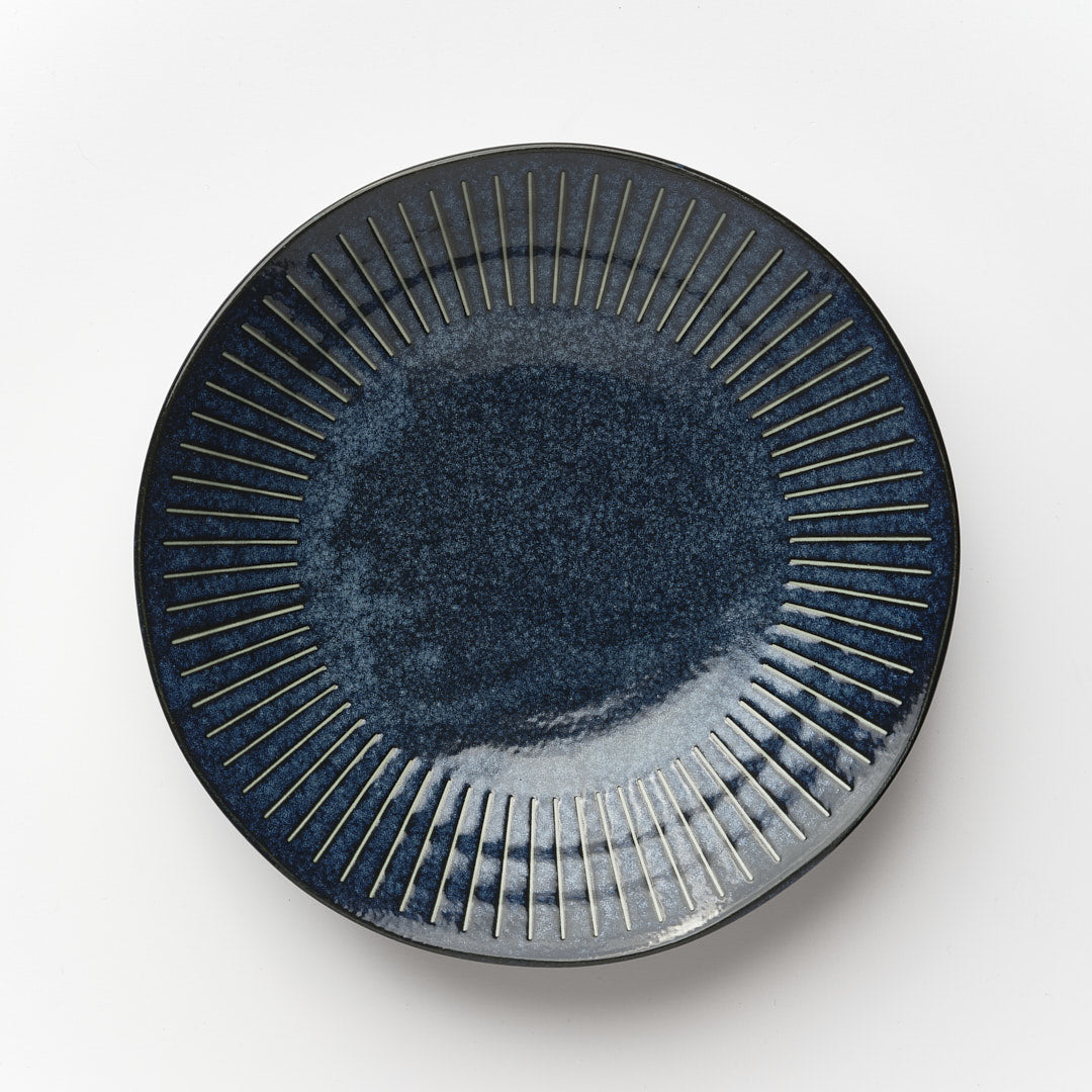 Ridged Indigo wavy edged bowl 25cm