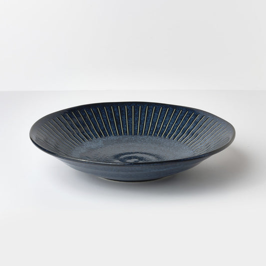 Ridged Indigo wavy edged bowl 25cm