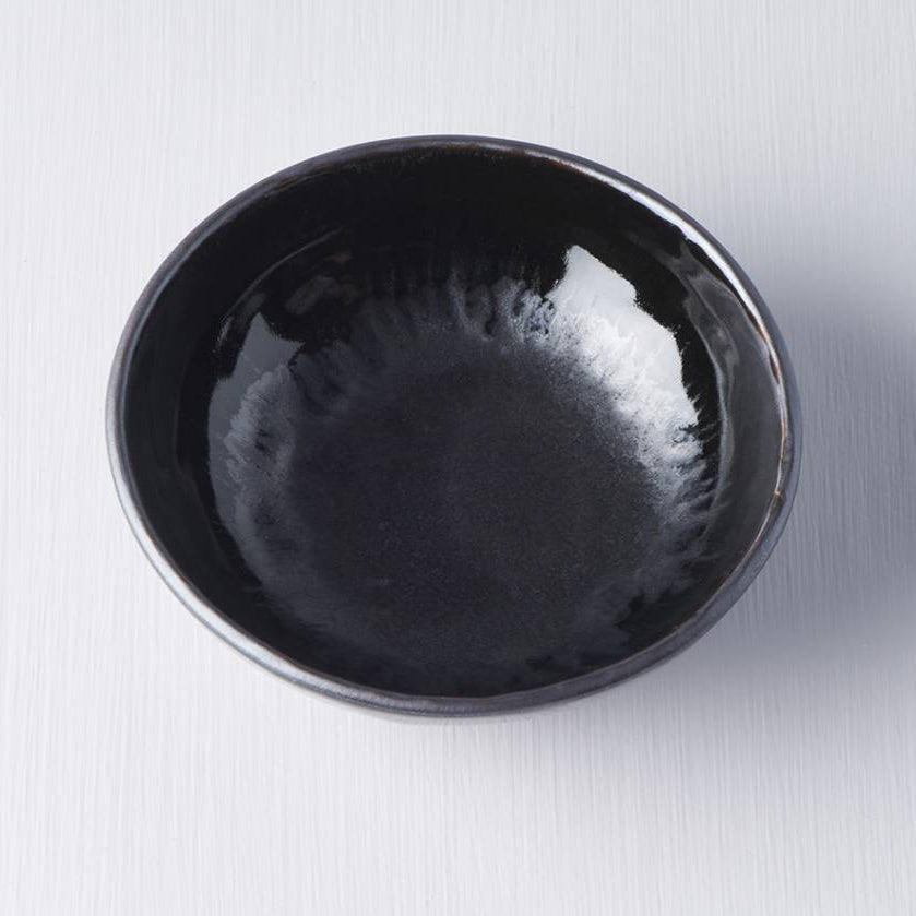 Matt W' Shiny Black Edge uneven small shallow bowl 13cm