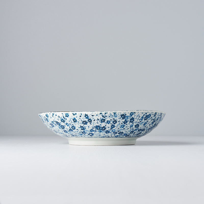 Blue Daisy shallow open bowl 21cm
