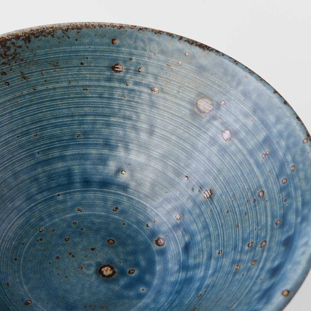 Rustic blue U-Shape udon bowl 18.6cm