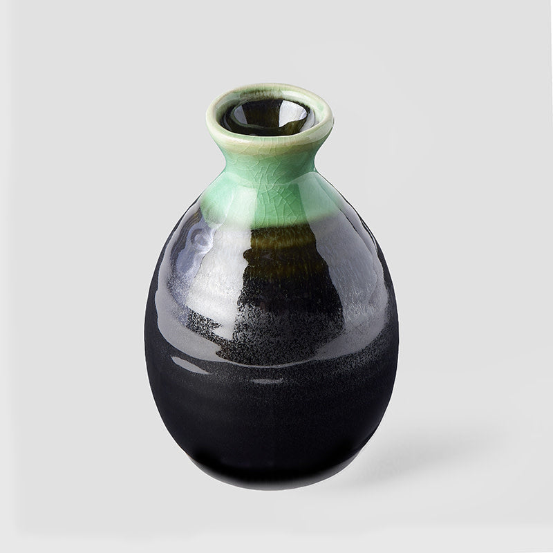 Sake jug black with bright green drip 13.5cm