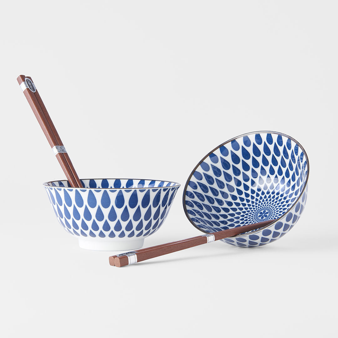 White with blue tear drop 2 piece boxed bowl set 15cm