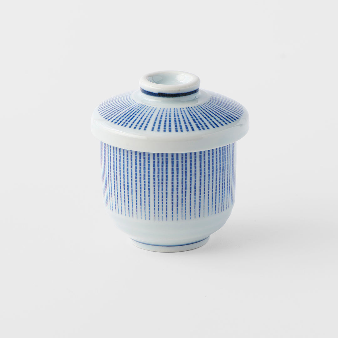 Chawan Mushi blue and white stripe lidded jar 9cm