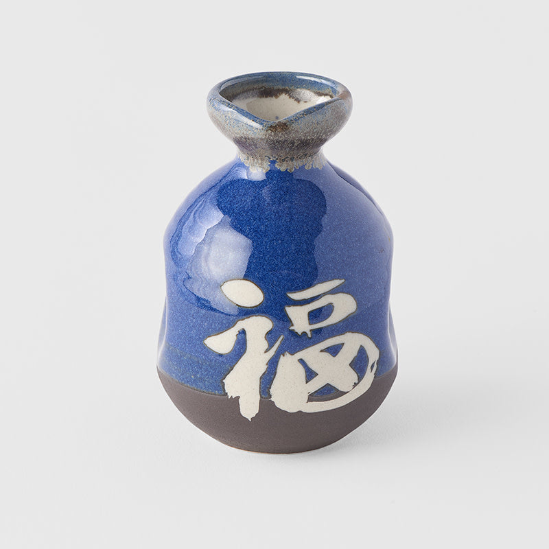 Sake jug dark blue with white kanji 275ml